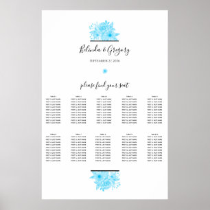 Blue Waterverf Floral Wedding Seating Chart Poster