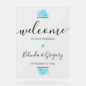Blue Waterverf Floral Wedding Welcome Sign Acryl Bord (Voorkant)