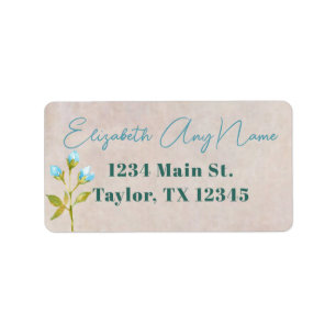 Blue Waterverf Flowers Rustic Background Address Etiket