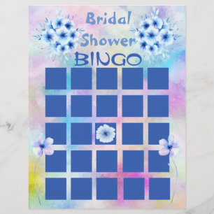 Blue Waterverf Flowers Vrijgezellenfeest Bingo Flyer