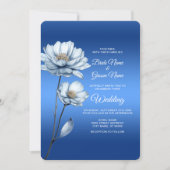 Blue Waterverf Flowers Wedding Invitation Kaart (Voorkant)