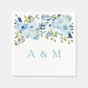 Blue Waterverf Flowers Wedding Verloving Servet