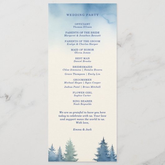 Blue Waterverf Forest moderne natuur bruiloft Programma (Achterkant)