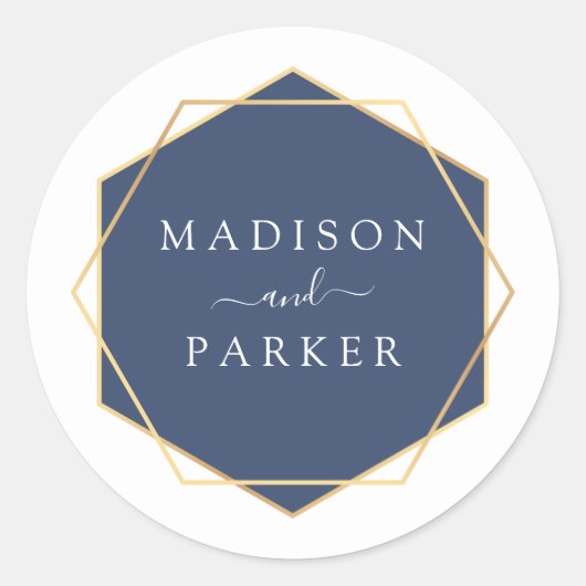 Blue Waterverf Geometric Leaves Wedding Ronde Sticker (Voorkant)