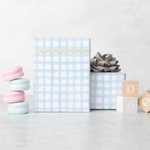 Blue Waterverf Gingham Baby shower Wrapping Paper Cadeaupapier