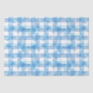 Blue Waterverf Gingham Tissuepapier