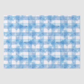 Blue Waterverf Gingham Tissuepapier