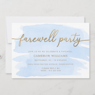 Blue Waterverf Gold Farewell Party Invitation Kaart