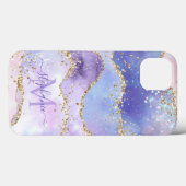 Blue Waterverf Gold Glitter Agate - Aangepast Case-Mate iPhone Case (Achterkant (horizontaal))