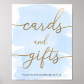 Blue Waterverf Gold Kaarten en cadeaubonbons Poster (Voorkant)