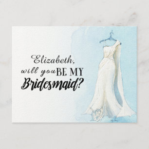 Blue Waterverf Gown "Will you be my bridesmaid" Kaart