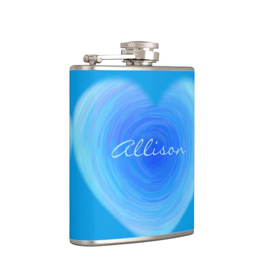 Blue Waterverf Heart Cute Modern Monogrammed Heupfles (Rechts)