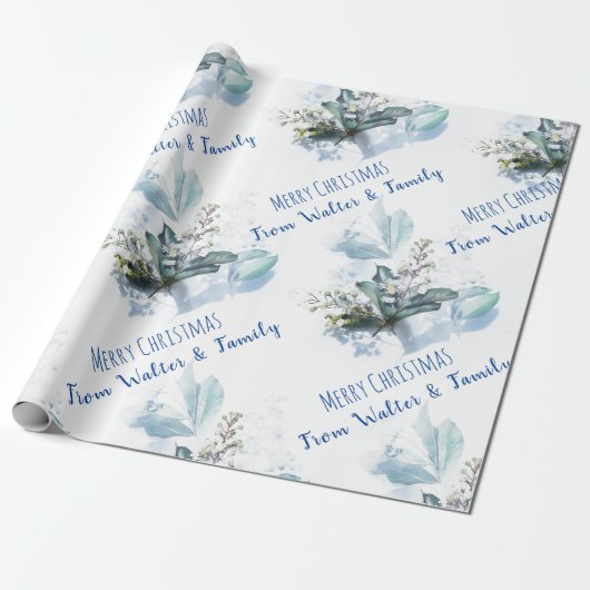 Blue waterverf herfst Custom Naam Kerstcadeau Cadeaupapier (Uitgerold)