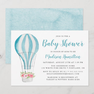 Blue Waterverf Hot Air Ballon Baby shower Kaart