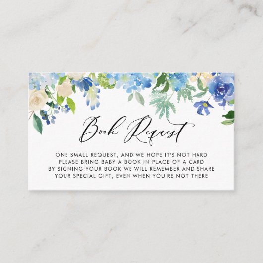 Blue Waterverf Hydrangea en Roos Boekaanvraag Informatiekaartje (Voorkant)