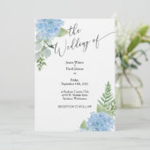 Blue Waterverf Hydrangea Wedding Invitation Kaart (Staand voorkant)