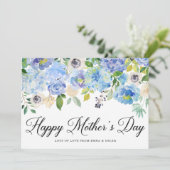 Blue Waterverf Hydrangeas Happy Moederdag Kaart (Staand voorkant)