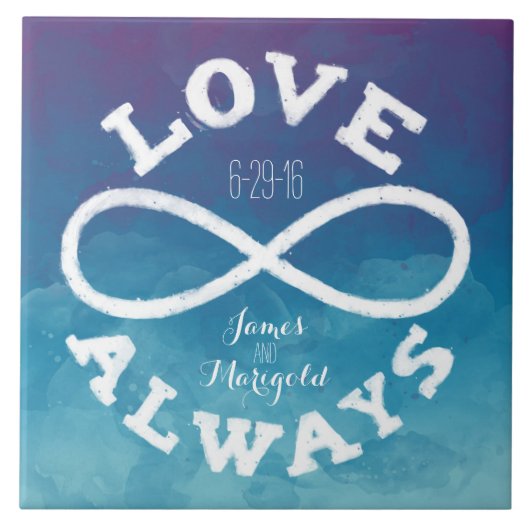 Blue Waterverf Infinity Love Wedding Date, Names Tegeltje (Voorkant)