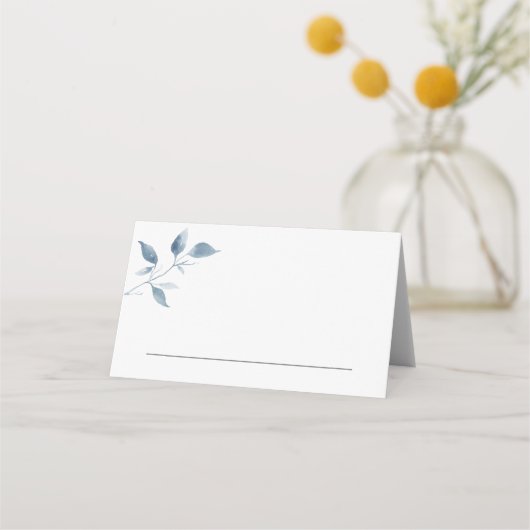 Blue Waterverf Leaf Folded Place Card (Achterkant)