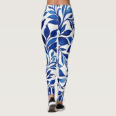 Blue Waterverf Leaves Yogabroek Leggings Vrouwen (Achterkant)