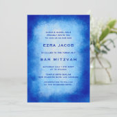 Blue Waterverf Lijst Custom Bar Bat Mitzvah Kaart (Staand voorkant)