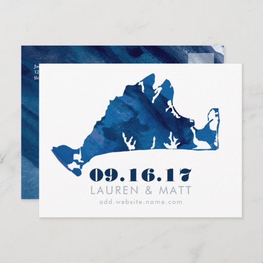 Blue Waterverf Martha's Vineyard Save the Date Aankondigingskaart (Voorkant / Achterkant)