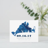 Blue Waterverf Martha's Vineyard Save the Date Aankondigingskaart (Staand voorkant)