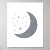 Blue Waterverf Moon Boho Nursery Decor Poster (Voorkant)