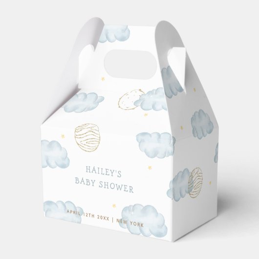 Blue Waterverf Moon Star Cloud Boy Baby shower Bedankdoosjes (Achterkant)