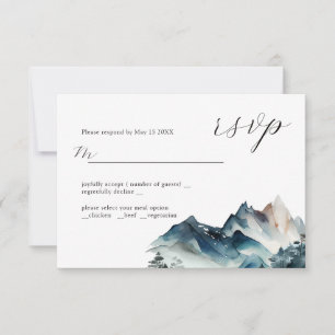 Blue Waterverf Mountain Wedding Design RSVP-kaart RSVP Kaartje
