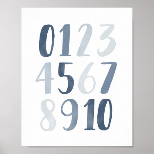 Blue Waterverf Numbers educatief verpleeghuis Deco Poster (Voorkant)