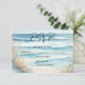 Blue Waterverf Ocean Beach Destination Wedding RSVP Kaartje (Staand voorkant)