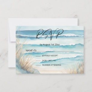 Blue Waterverf Ocean Beach Destination Wedding RSVP Kaartje