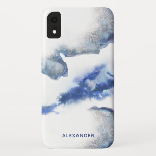 Blue Waterverf Ombre Marble Monogram iPhone XR Hoesje