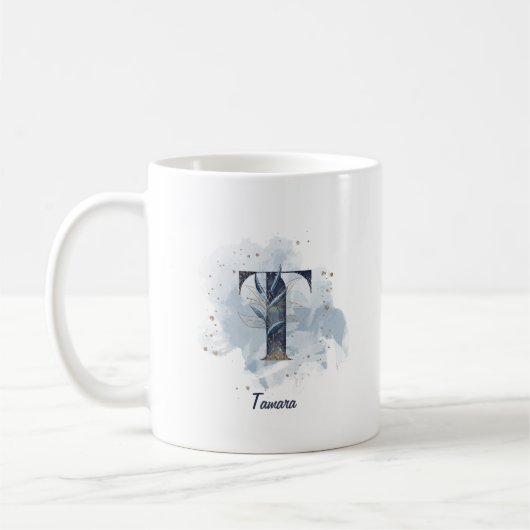 Blue Waterverf Personalized Name Letter Initiaal T Koffiemok (Links)