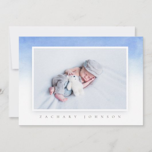 Blue Waterverf Photo Baptism Party Invitation Kaart (Voorkant)