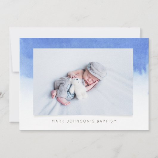 Blue Waterverf Photo Baptism Party Invitation Save The Date (Voorkant)