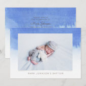 Blue Waterverf Photo Baptism Party Invitation Save The Date (Voorkant / Achterkant)