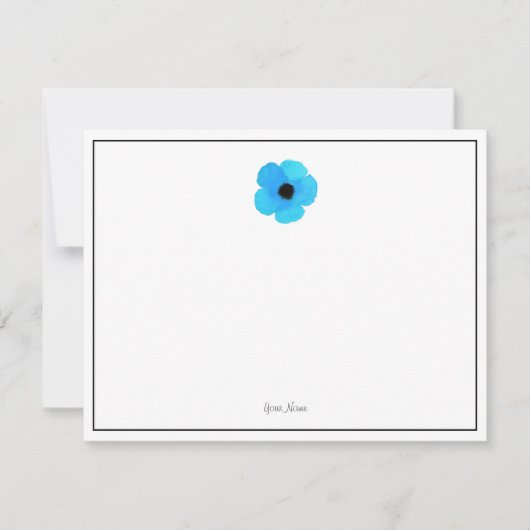 Blue Waterverf Poppy Note Card Notitiekaartje (Voorkant)