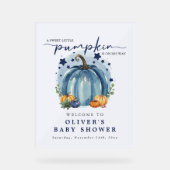 Blue Waterverf Pumpkin Boy Baby shower Welkom Acryl Bord (Voorkant)