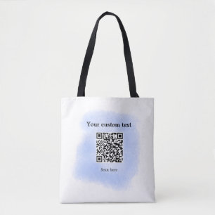 blue waterverf QR scancode voeg aangepaste tekst r Draagtas