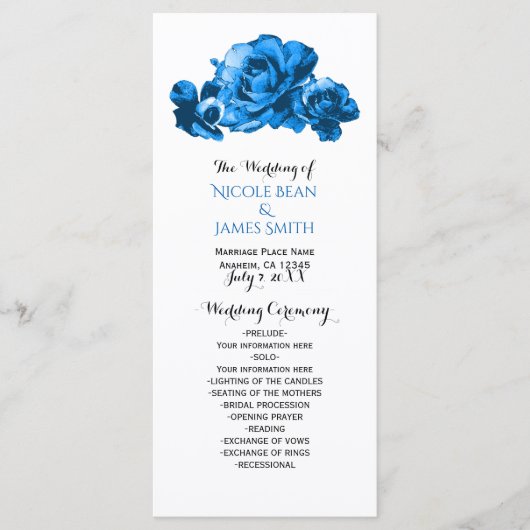 Blue Waterverf Rozen Elegant Wedding Programma (Voorkant)