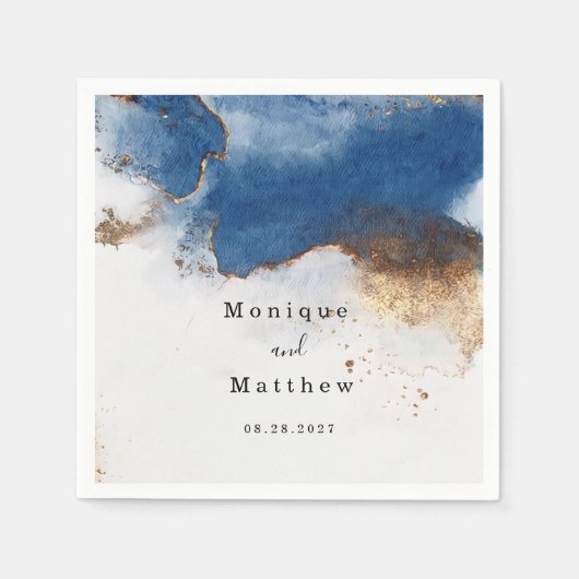 Blue Waterverf Rust Copper Gold Agate Wedding Servet (Voorkant)