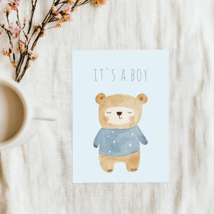 Blue Waterverf schattig teddybeer Baby shower Kaart