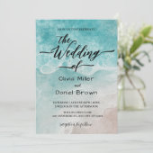 Blue Waterverf Shoreline Elegant Ocean Wedding Kaart (Staand voorkant)