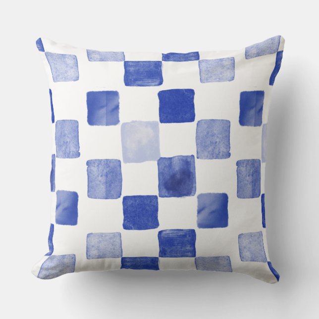 Blue Waterverf Sierkussen (Voorkant)