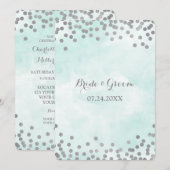 Blue Waterverf Silver Confetti Wedding Invites Kaart (Voorkant / Achterkant)