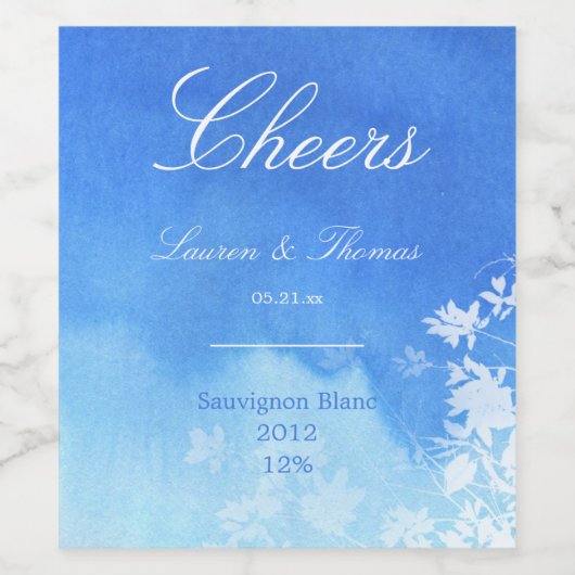 Blue Waterverf Sky and Foliage Wijn Etiket (Enkel label)