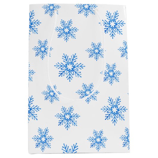 Blue Waterverf Snowflake Patroon Medium Cadeauzakje (Voorkant)