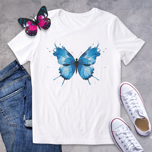 Blue Waterverf Splatter Butterfly Tri-Blend Shirt